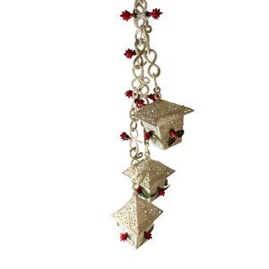 Vtg Plastic Hanging Lantern Christmas Decoration With Red Flowers Green Leaves
